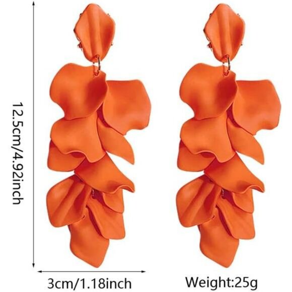 Acrylic Rose Petal Earrings Dangle Flower Earrings Girls and Woman Orange - Picture 4 of 7